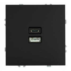Розетка USB 2-м + type C 250B 3A max 20W С/У Черный уголь Эмили
