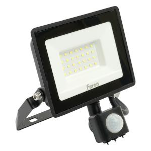 Прожектор светодиодный с датчиком движения 30W 6400K 175-265V черный IP44, LL-907 Feron