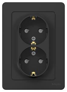 Розетка 2-м 16А С/У З/К со шторками Антрацит Blanca