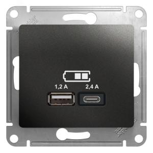 Розетка USB А+С 5В 2,4А С/У Антрацит Glossa