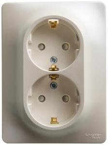 Розетка 2-м 16А С/У З/К со шторками в сборе с рамкой Перламутр Glossa