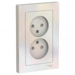 Розетка 2-м 16А С/У со шторками в сборе с рамкой Жемчуг AtlasDesign