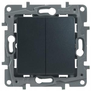 Переключатель 2-клавишный, 10А, авт. клем Антрацит Legrand Etika