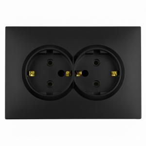 Розетка 2-м 16А С/У З/К со шторками Черный уголь Эмили