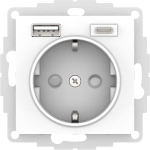 Розетка 1-м 16А С/У З/К со шторками+USB A+С 5В 3АБелый AtlasDesign