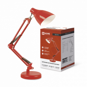Светильник настольный под лампу на основании + струбцина СНО 17К 60Вт E27 230В КРАСНЫЙ IN HOME