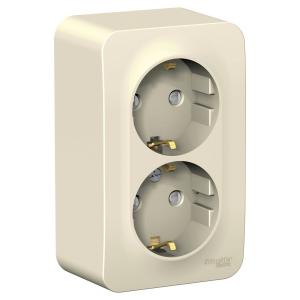 Розетка 2-м 16А О/У З/К со шторками изолирующая пластина Молочный Blanca