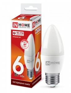 Лампа светодиодная LED-СВЕЧА-VC 6Вт 230В Е27 6500К 570Лм IN HOME