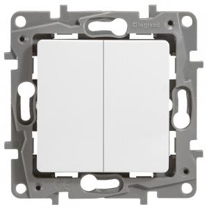 Выключатель 2-х клавишный, 10А, винт. клем. Белый Legrand Etika