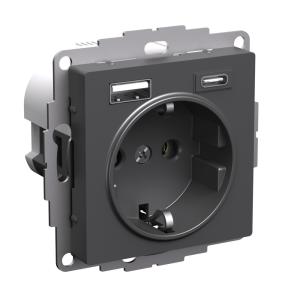 Розетка 1-м 16А С/У З/К со штор.+USB A+С 5В 3А Базальт AtlasDesign