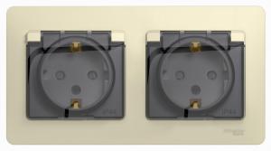 Розетка 2-м 16А С/У З/К со шторками с крышкой в сборе с рамкой IP44 Бежевый Glossa
