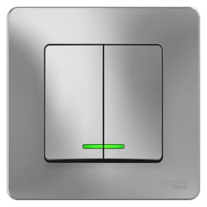 Выключатель 2-кл 10А С/У с индикатором Алюминий Blanca