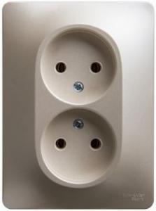 Розетка 2-м 16А С/У в сборе с рамкой Молочный Glossa