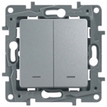 Выключатель 2-клавишный с подсветкой/индикациейавт, авт.клеммы, 10 AX, 250 В Алюминий Legrand Etika