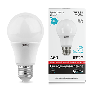 Лампа светодиодная Gauss Elementary A60 7W E27 4100K 450Лм