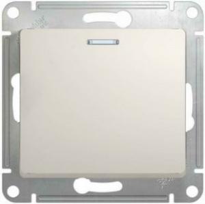 Переключатель 1-кл 10А С/У с индикатором Молочный Glossa