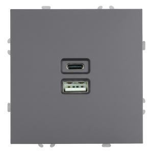Розетка USB 2-м + type C 250B 3A max 20W С/У Платиново-серый Эмили