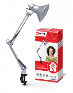Светильник настольный под лампу СНС-13С на струбцине 60Вт E27 СЕРЕБРО (коробка) IN HOME