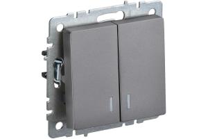 Выключатель 2-кл 10А С/У с индикатором Сталь Brite