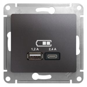 Розетка USB А+С 5В 2,4А С/У Графит Glossa
