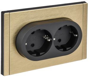 Розетка 2-м 16А С/У З/К со шторками Металл шамапнь Forte&Piano