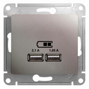 Розетка USB А+А 5В 2,1А С/У Платина Glossa