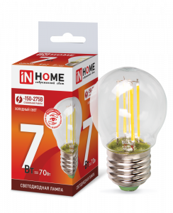 Лампа светодиодная LED-ШАР-deco 7Вт 230В Е27 6500К 810Лм прозрачная IN HOME