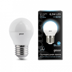 Лампа светодиодная Gauss Globe E27 6.5W 4100K