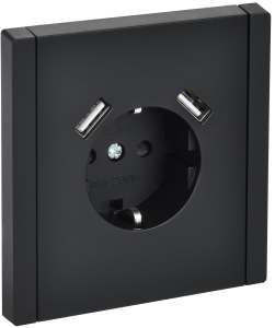 Розетка 1-м 16А С/У З/К со шторками+USB A+А 3,1А винтовое крепление Черный Forte&Piano