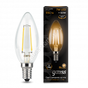 Лампа светодиодная Gauss Filament Candle E14 7W 2700К 1/10/50