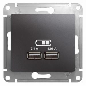 Розетка USB A+А 5В 2,1А С/У Графит Glossa