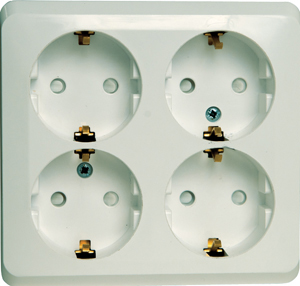 Розетка 4-м 16А О/У З/К со шторками Белый Etude