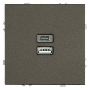 Розетка USB 2-м + type C 250B 3A max 20W С/У Антрацит Эмили