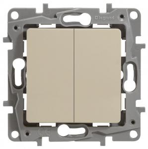 Переключатель 2-клавишный, 10А, авт. клем Слоновая кость Etika Legrand