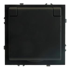 Розетка 1-м 16А С/У со шторками с крышкой IP42 Черный уголь Эмили