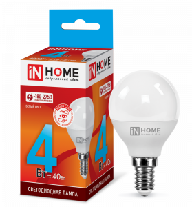 Лампа светодиодная LED-ШАР-VC 4Вт 230В Е14 4000К 380Лм IN HOME