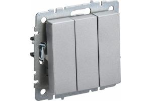 Выключатель 3-кл 10А С/У Алюминий Brite