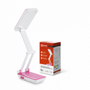 Светильник настольный светодиодный аккумуляторный ССО 12Р 6Вт 6500К 360лм 2 уровня яркости 230В 230В РОЗОВЫЙ IN HOME