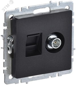 Розетка TV антенна + RJ45 кат.5E С/У Черный Brite