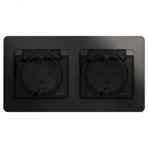 Розетка 2-м 16А С/У З/К со шторками с крышкой в сборе с рамкой IP44 Антрацит Glossa