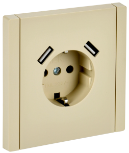 Розетка 1-м 16А С/У З/К со шторками+USB A+А 3,1А винтовое крепление Ваниль Forte&Piano