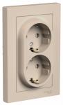 Розетка 2-м 16А С/У З/К со штор.в сборе с рамкой Песочный AtlasDesign