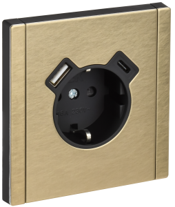 Розетка 1-м 16А С/У З/К со шторками+USB A+С 18Вт винтовое крепление Металл Шампань Forte&Piano
