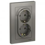 Розетка 2-м 16А С/У З/К в сборе с рамкой Сталь AtlasDesign