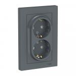Розетка 2-м 16А С/У З/К со штор.в сборе с рамкой Грифель AtlasDesign