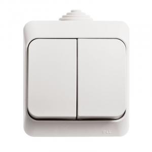 Выключатель 2-кл 10А О/У IP44 Белый Etude