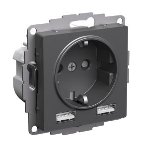 Розетка 1-м 16А С/У З/К со штор.+USB A+А 5В 2,4А Базальт AtlasDesign