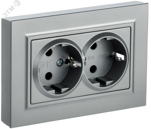Розетка 2-м 16А С/У З/К в сборе Алюминий Brite