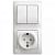 Блок С/У Розетка 1-м 16А З/К со шторками Выключатель 2-кл 10А Белый Glossa